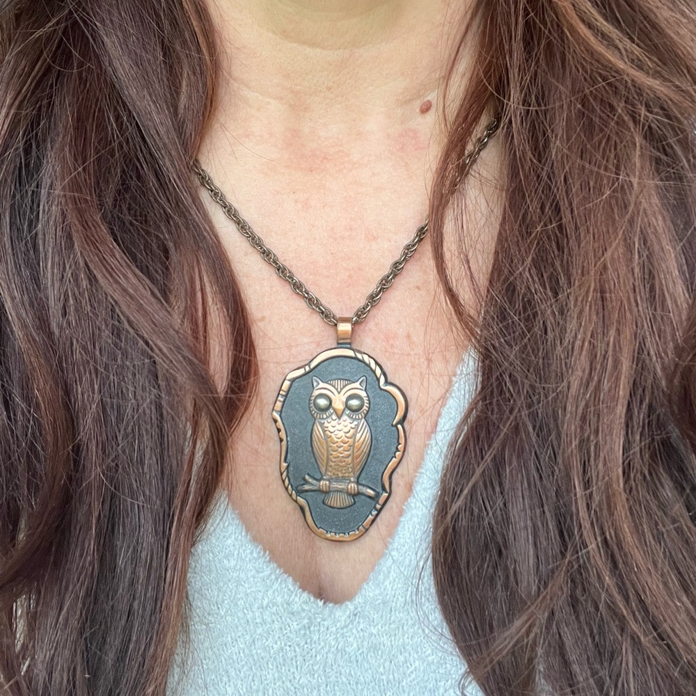 Vintage copper owl necklace ✨